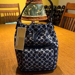 Michael Kors Blue and White Monogram Backpack